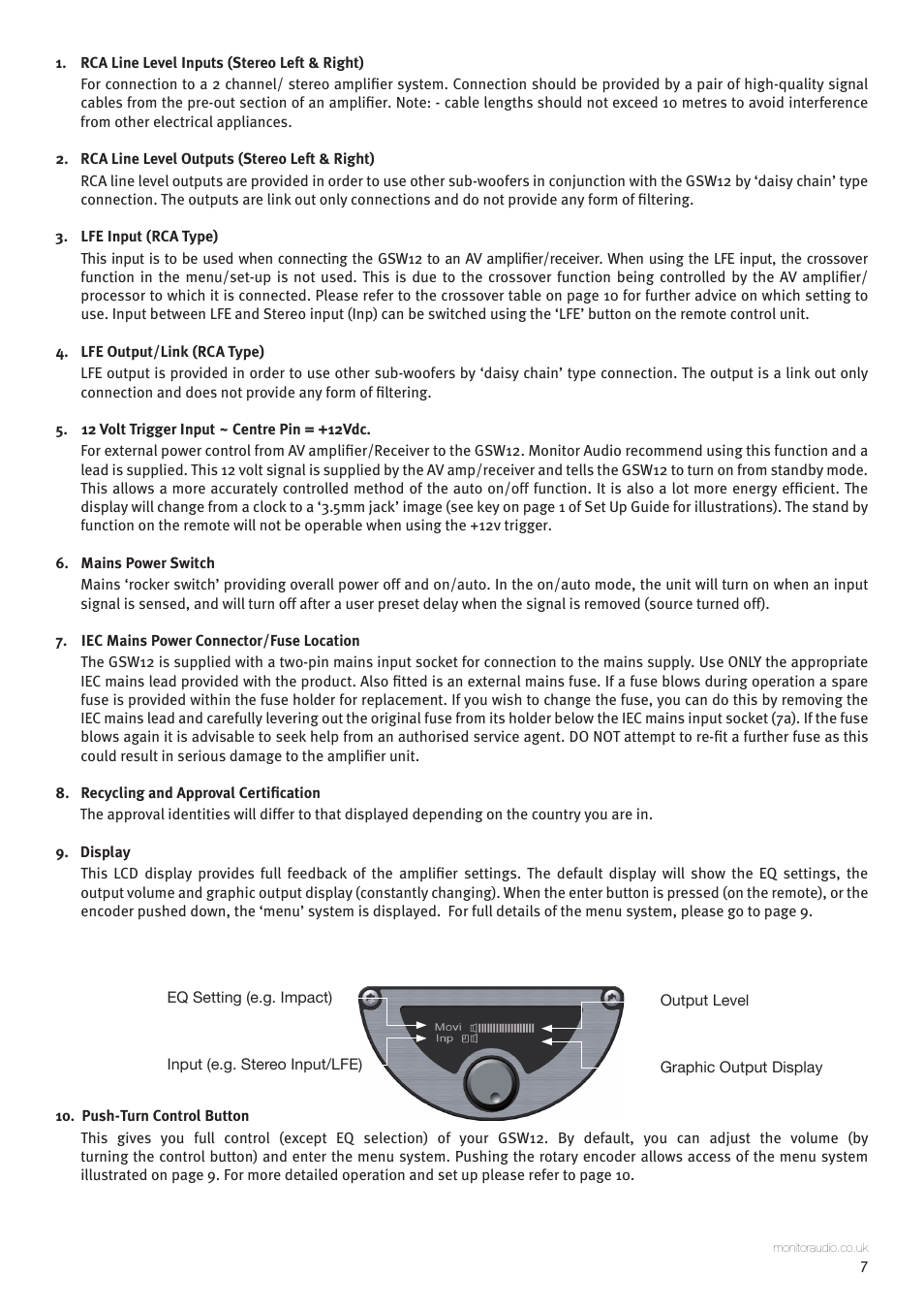 Monitor Audio GSW12 User Manual | Page 9 / 18