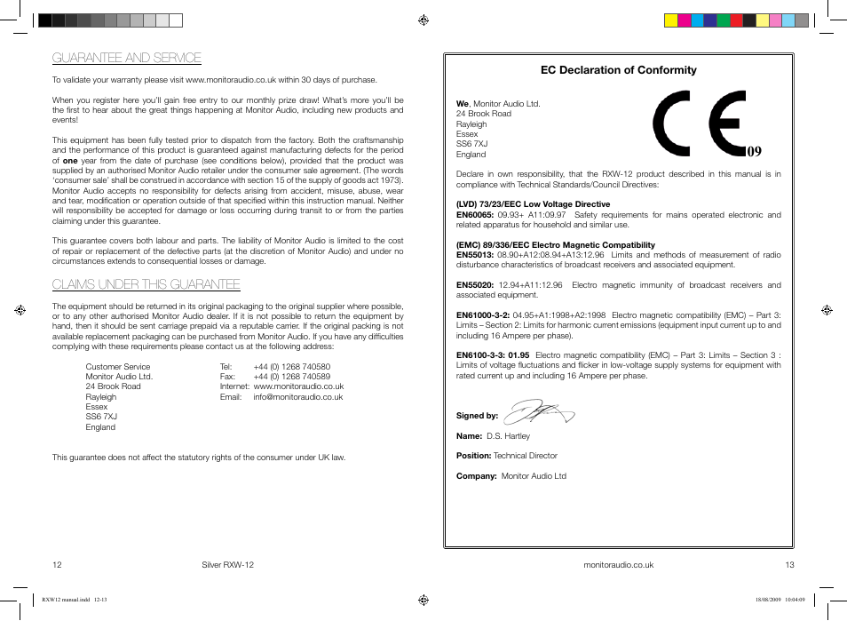 Guarantee and service, Claims under this guarantee | Monitor Audio SILVER RXW-12 User Manual | Page 8 / 11