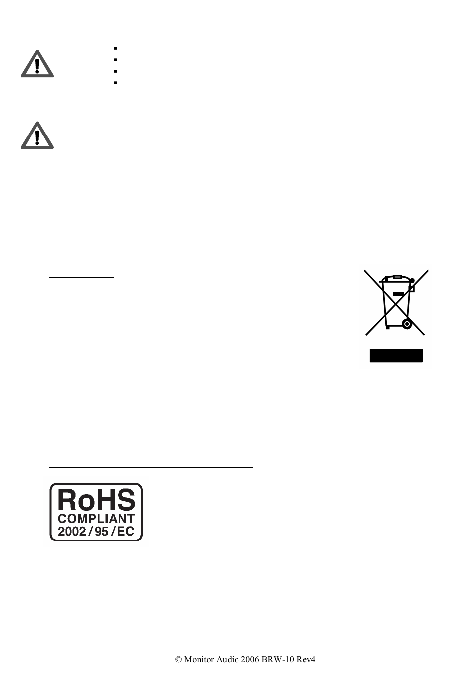 Re-cycling, Rohs declaration of conformity | Monitor Audio BRW-10 User Manual | Page 4 / 13