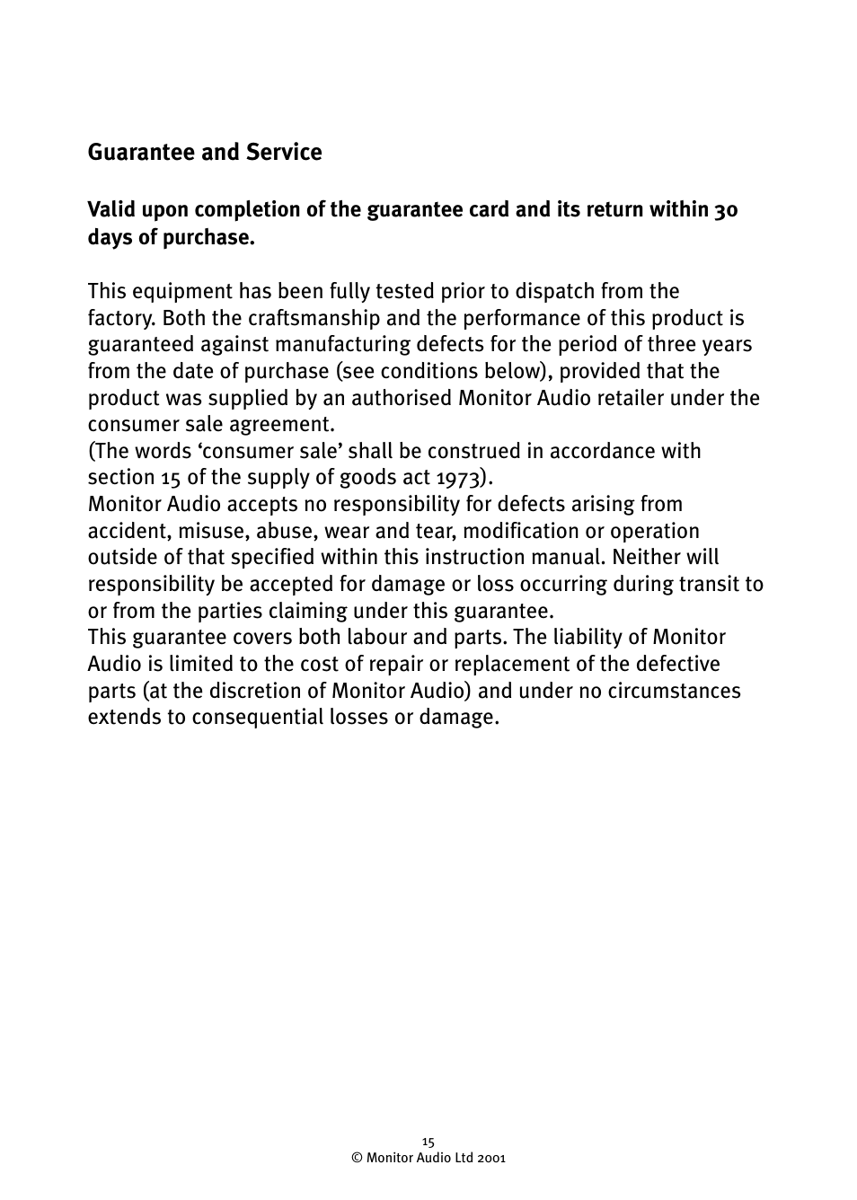 Guarantee and service | Monitor Audio GR10 User Manual | Page 15 / 18
