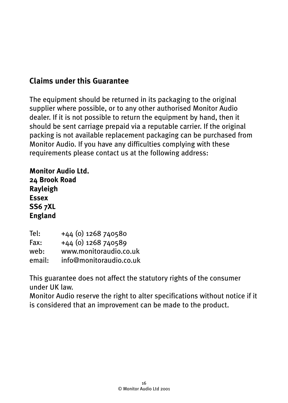 Monitor Audio GR10 User Manual | Page 16 / 18