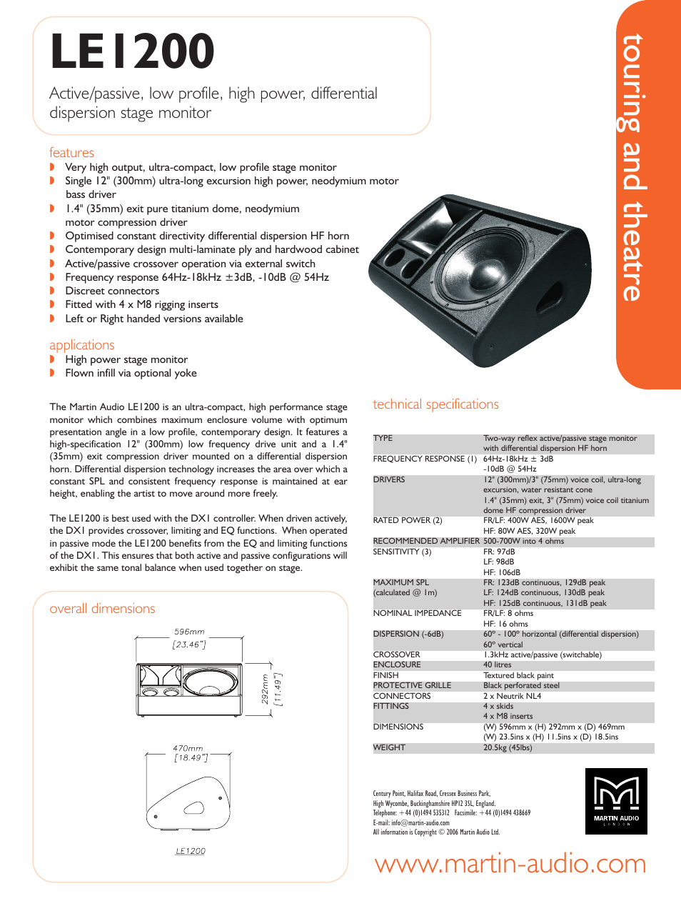 Martin Audio LE1200 User Manual | 1 page