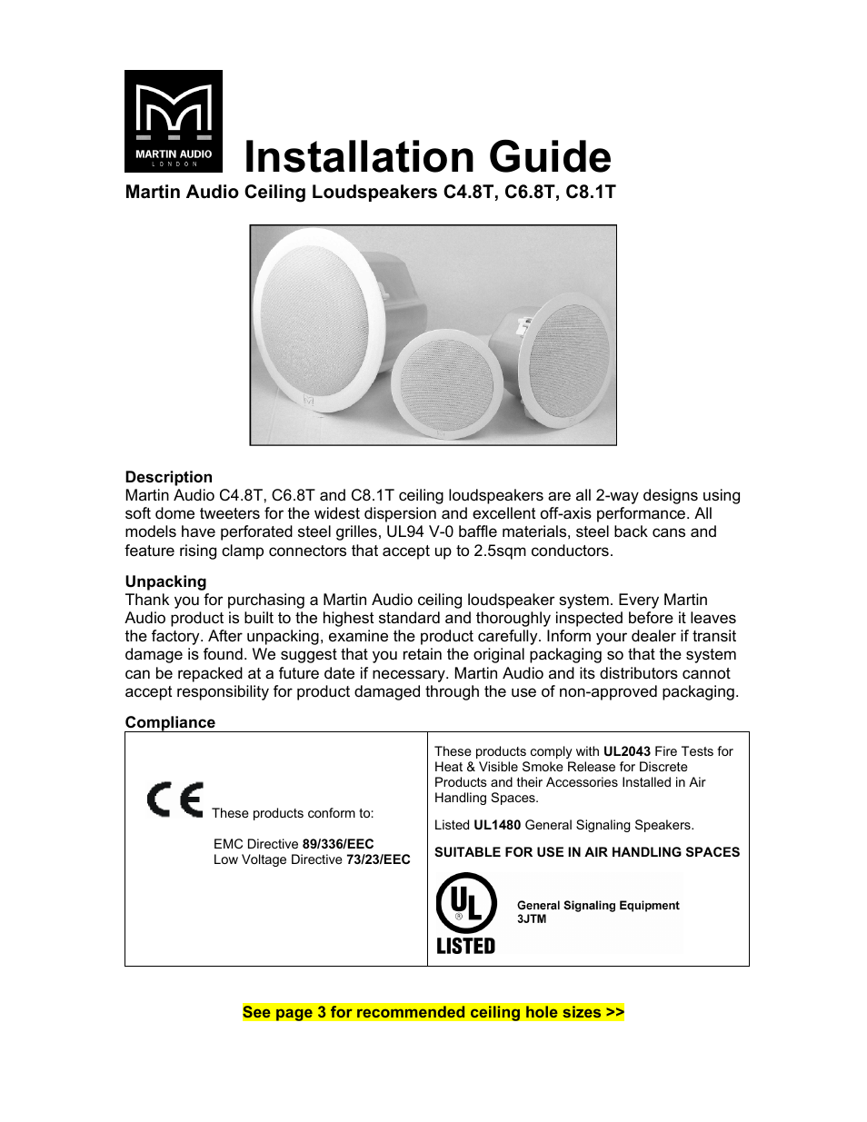 Installation guide | Martin Audio C8.1T User Manual | Page 2 / 10