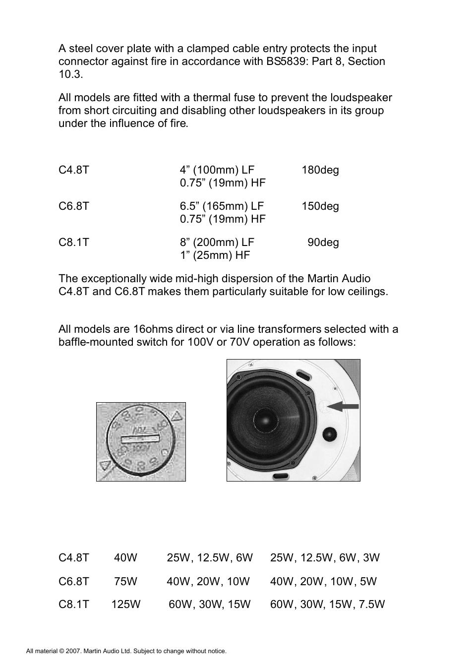 Voltage & power settings | Martin Audio C8.1T User Manual | Page 3 / 10