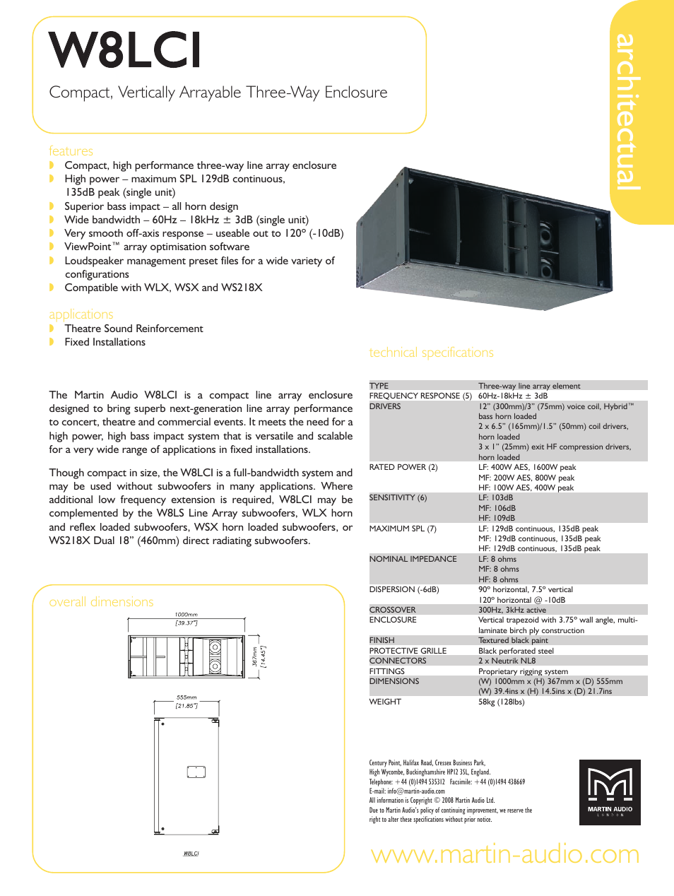 Martin Audio Architectual W8LCI User Manual | 1 page