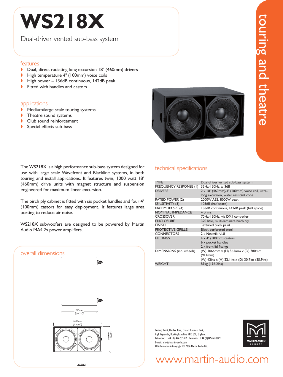 Martin Audio WS218X User Manual | 1 page