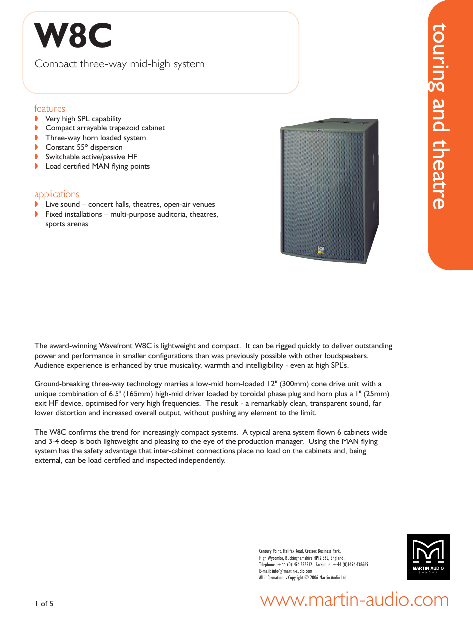 Martin Audio Compact Three-way Mid-high System W8C User Manual | 5 pages
