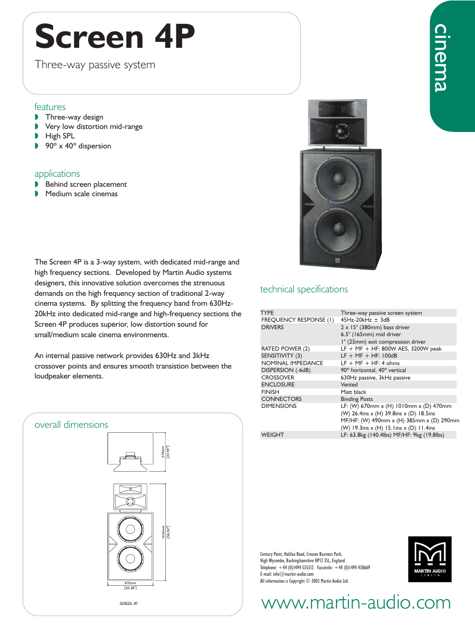 Martin Audio Three-way Passive System Screen 4P User Manual | 1 page
