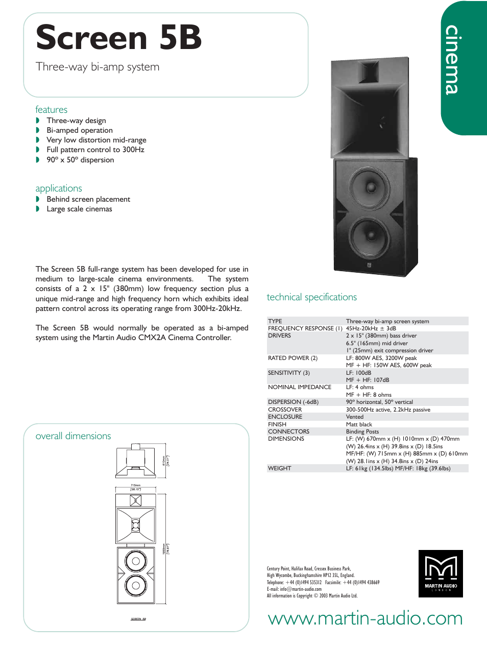 Martin Audio Screen 5B User Manual | 1 page