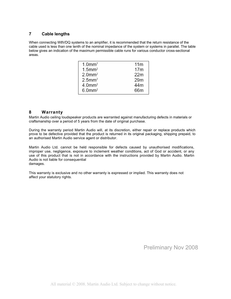 Preliminary nov 2008 | Martin Audio W8VDQ User Manual | Page 12 / 12