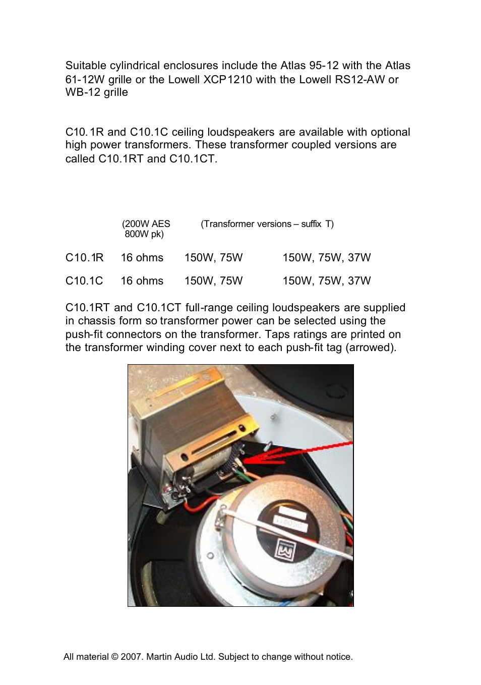 Voltage & power settings available | Martin Audio CS10 User Manual | Page 11 / 13