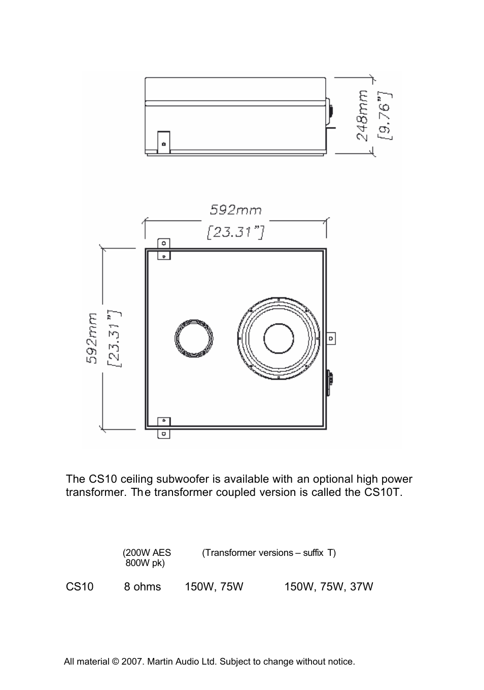 Voltage & power settings available | Martin Audio CS10 User Manual | Page 4 / 13