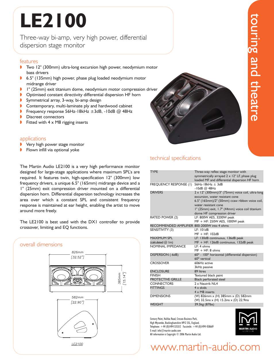 Martin Audio LE2100 User Manual | 1 page