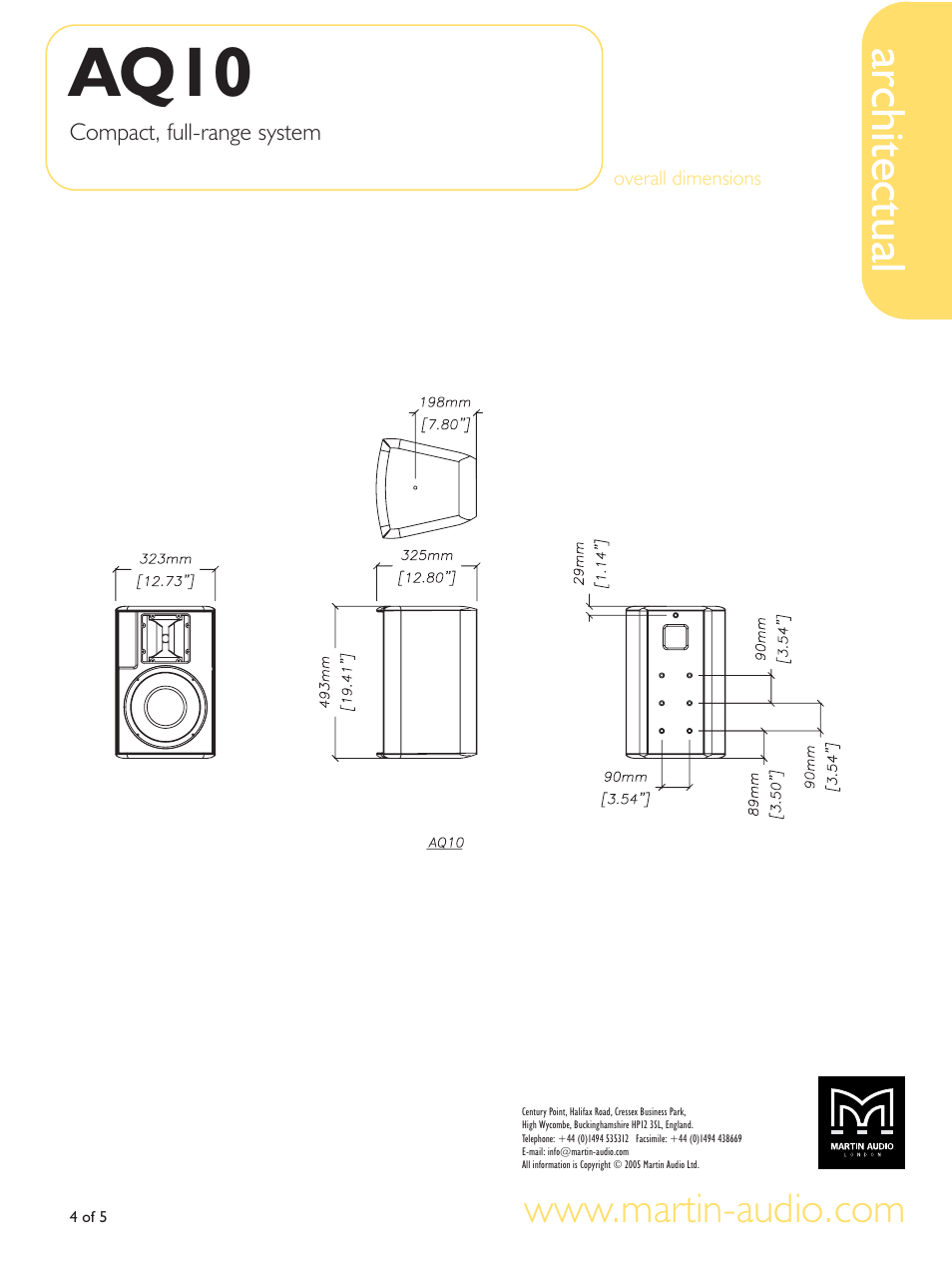 Aq10, Architectual | Martin Audio AQ10 User Manual | Page 4 / 5