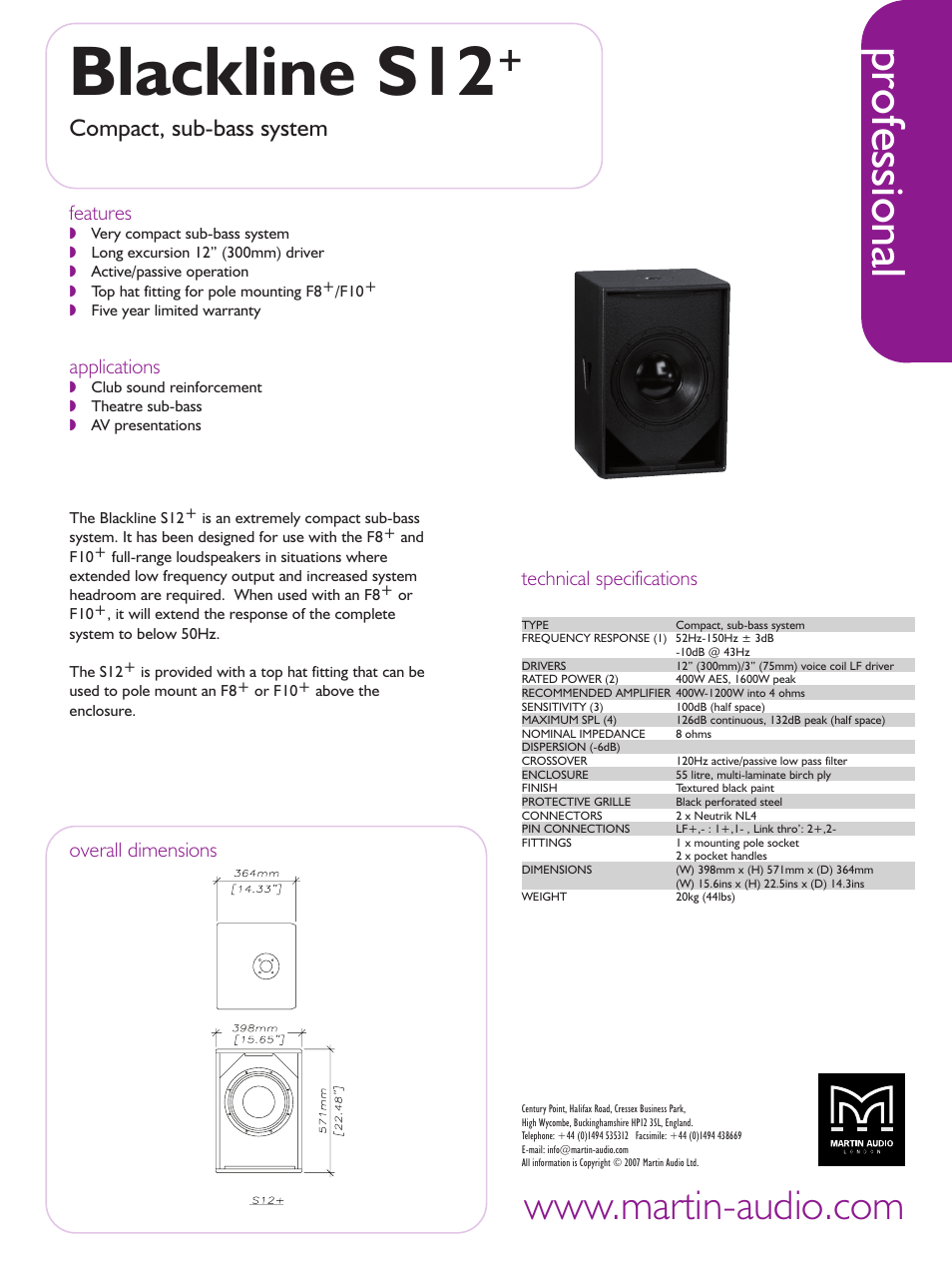 Martin Audio Blackline S12+ User Manual | 1 page