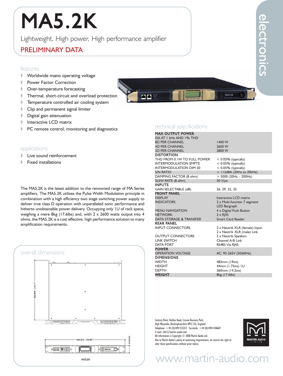 Martin Audio MA5.2K User Manual | 1 page