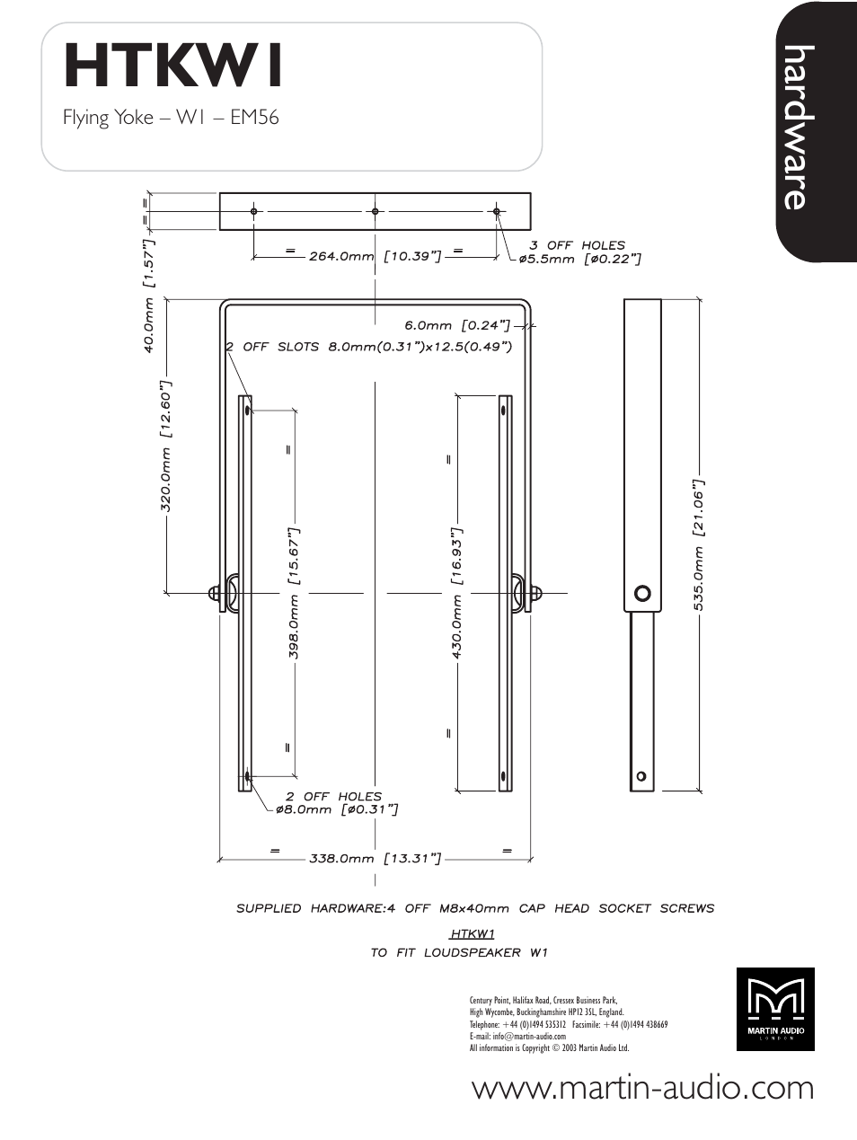 Martin Audio HTKW1 User Manual | 1 page