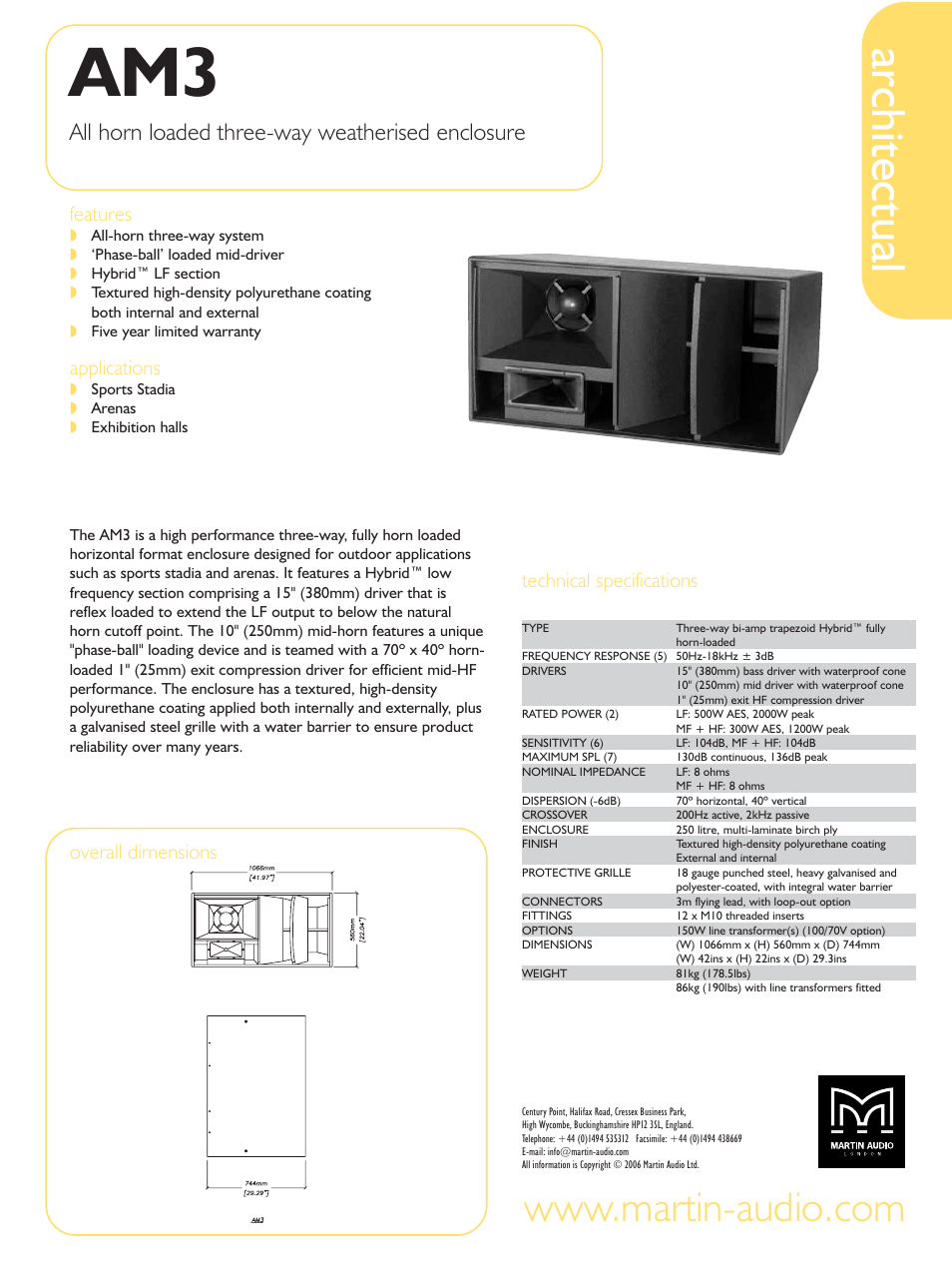 Martin Audio AM3 User Manual | 1 page