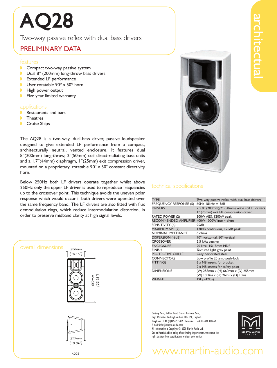 Martin Audio AQ28 User Manual | 1 page