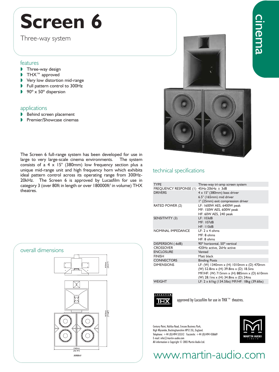 Martin Audio Cinema Screen 6 User Manual | 1 page