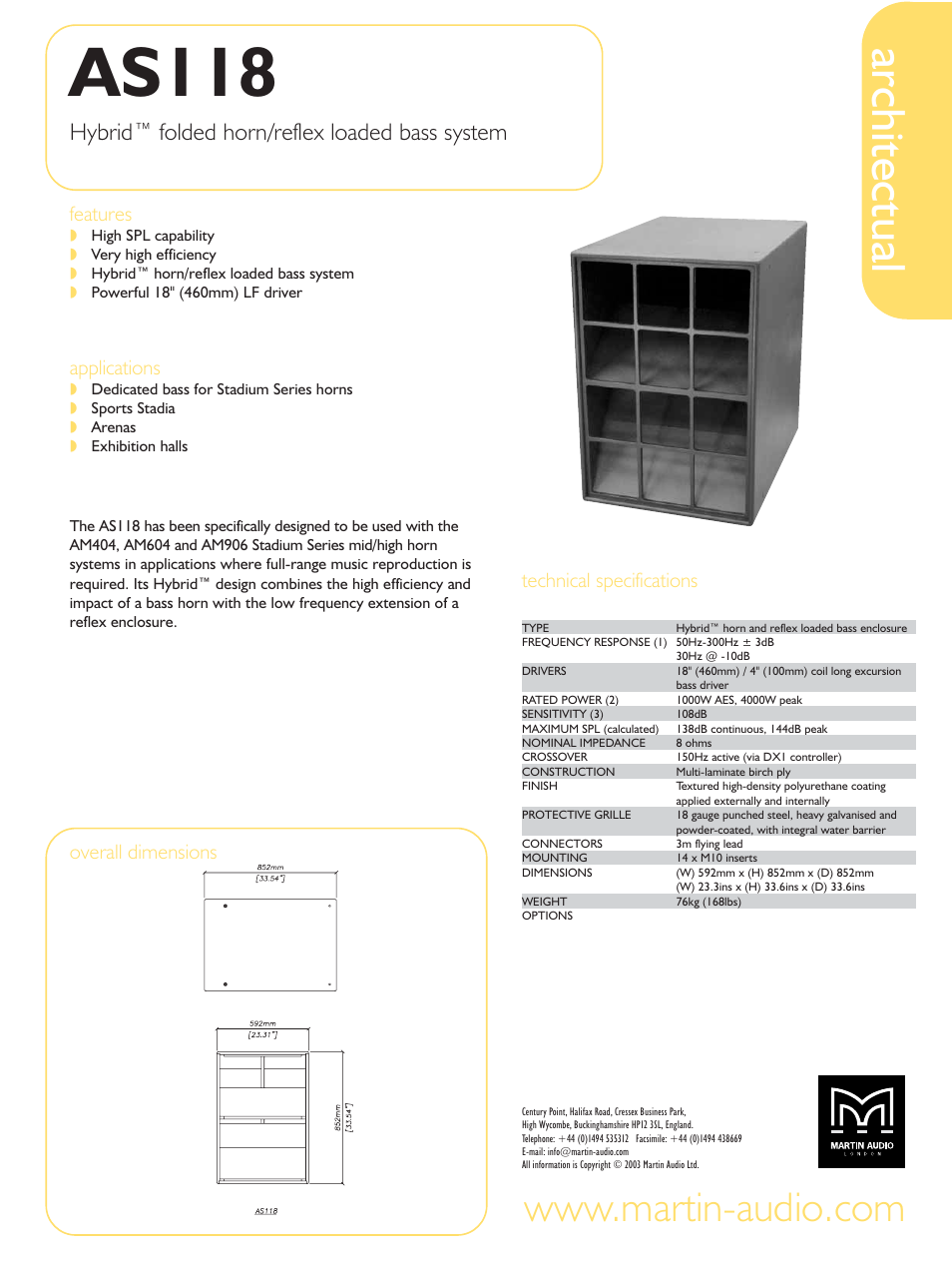 Martin Audio AS118 User Manual | 1 page