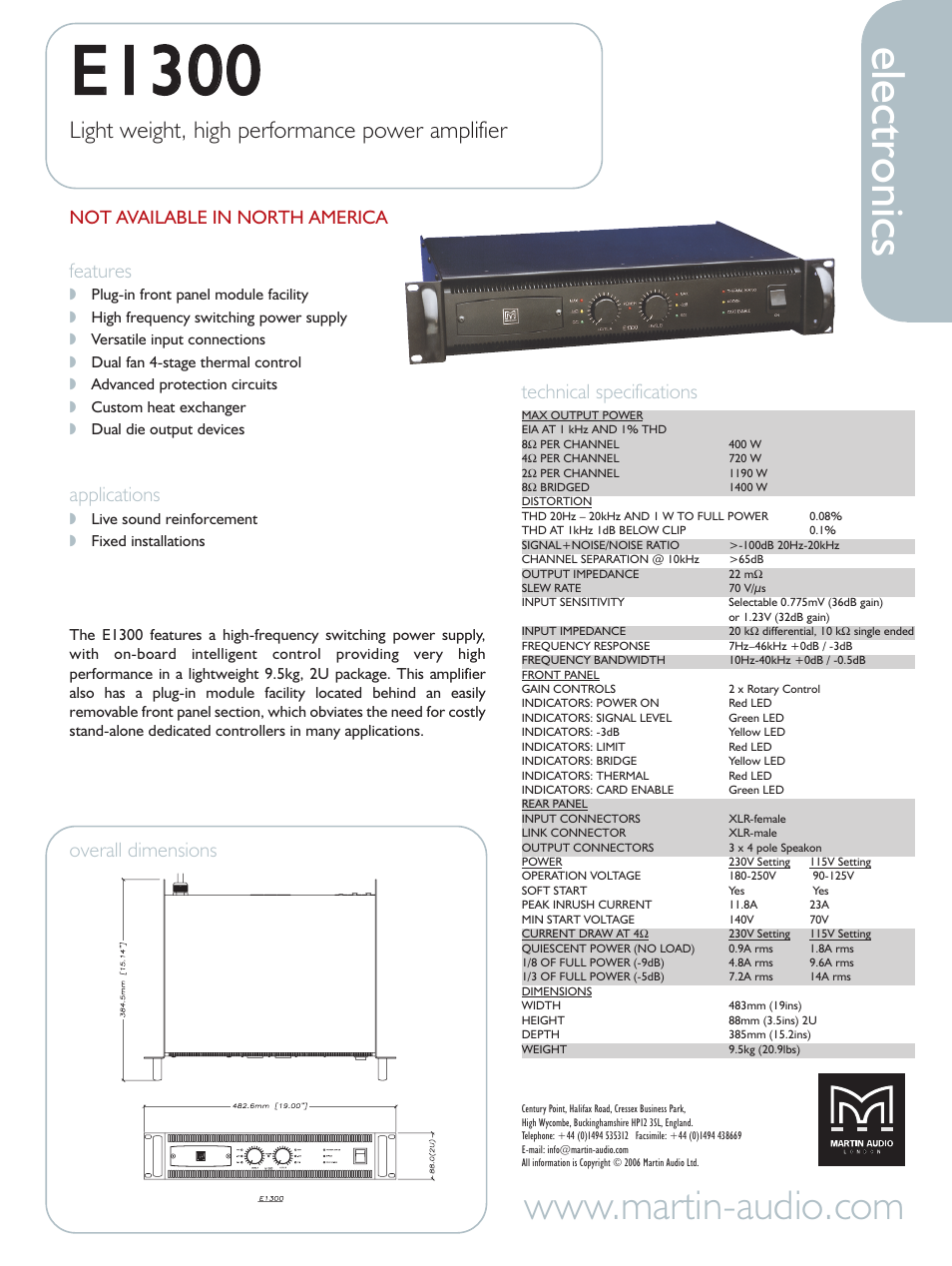 Martin Audio E1300 User Manual | 1 page