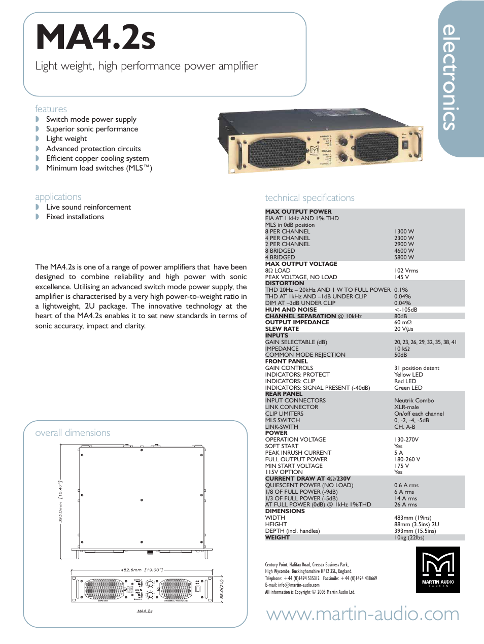 Martin Audio MA4.2s User Manual | 1 page
