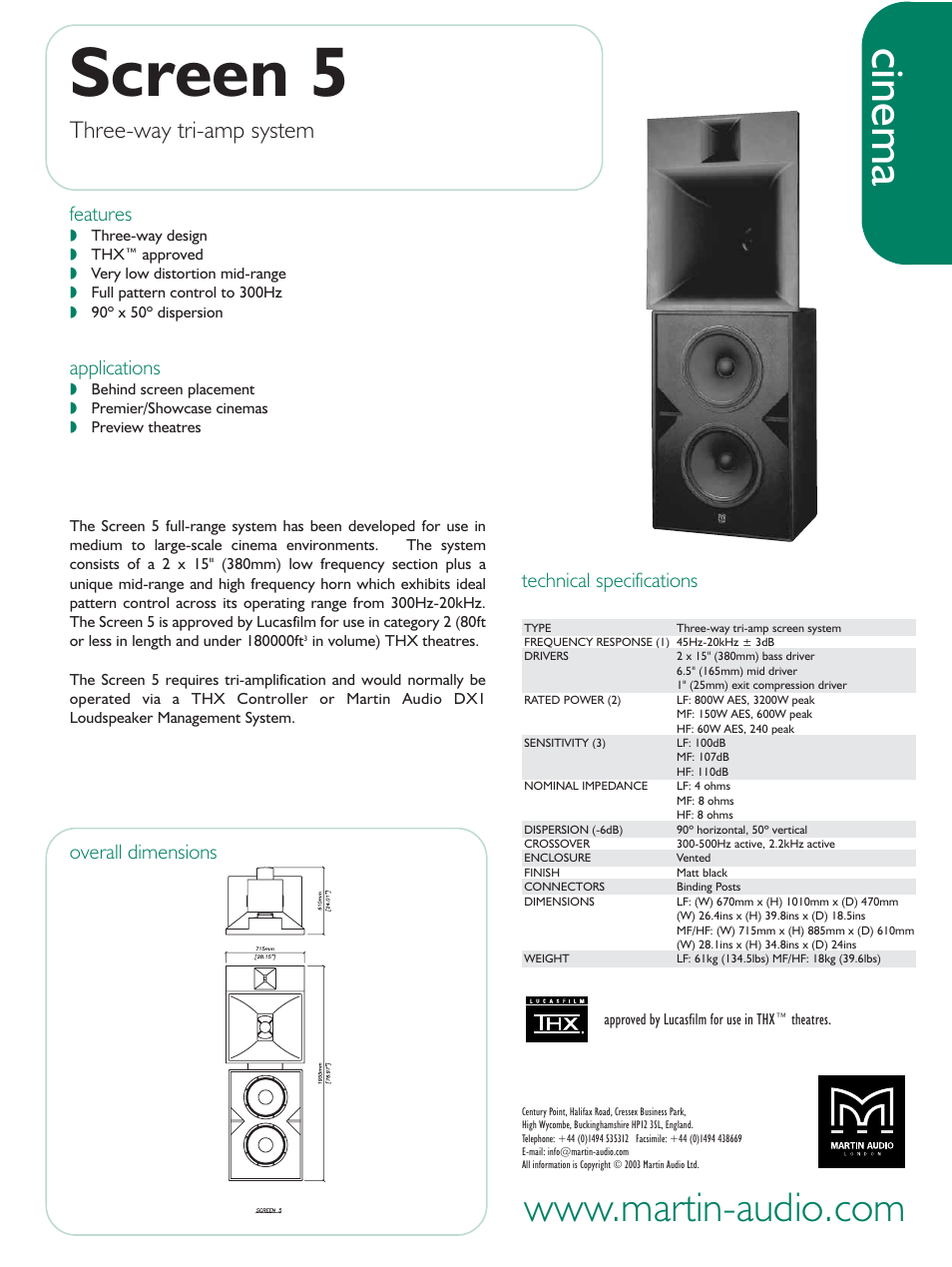 Martin Audio Screen 5 User Manual | 1 page