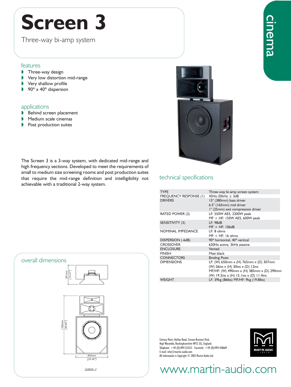 Martin Audio Screen 3 User Manual | 1 page