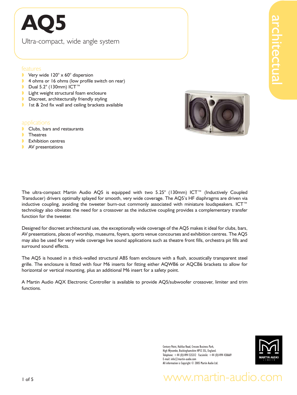 Martin Audio AQ5 User Manual | 5 pages