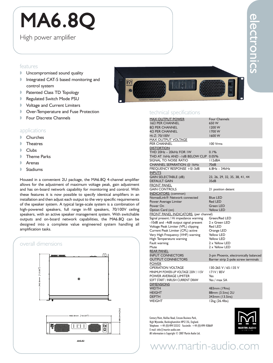 Martin Audio MA6.8Q User Manual | 1 page