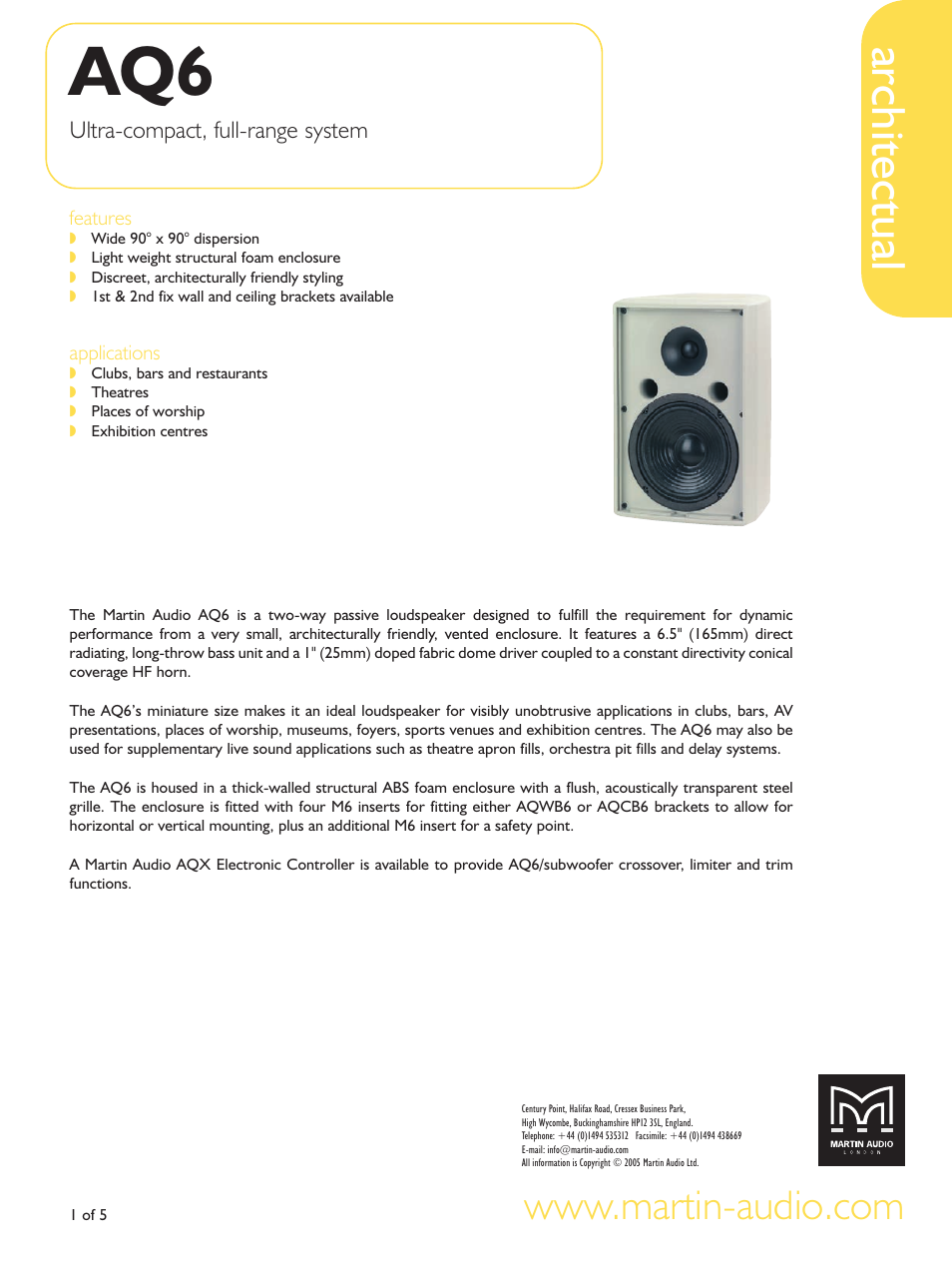 Martin Audio AQ6 User Manual | 5 pages