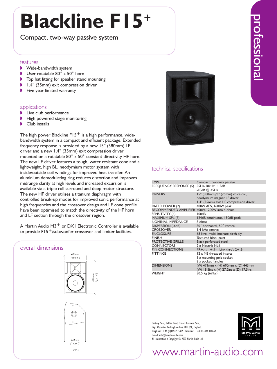 Martin Audio Blackline F15+ User Manual | 1 page