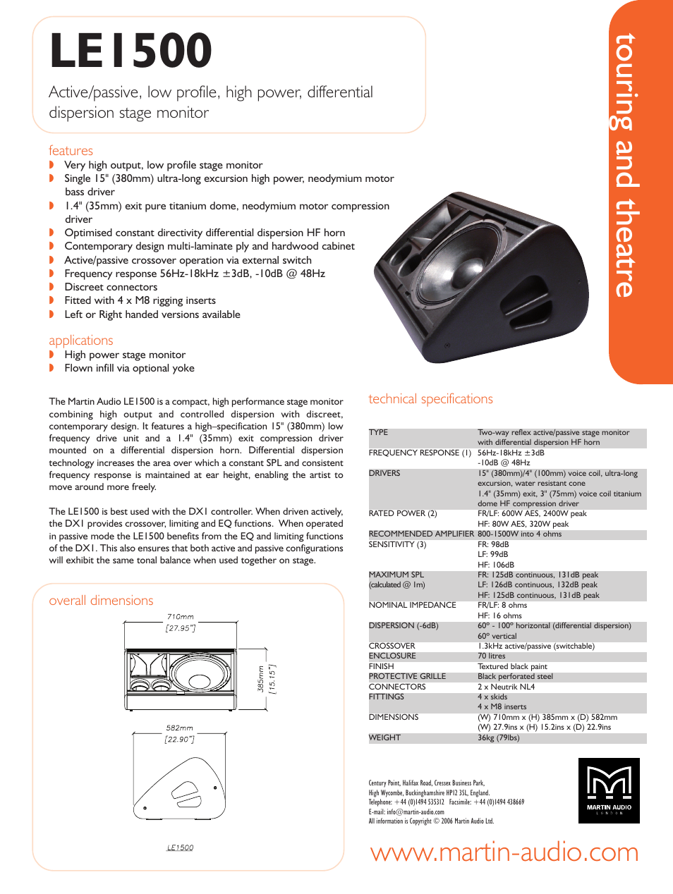 Martin Audio LE1500 User Manual | 1 page