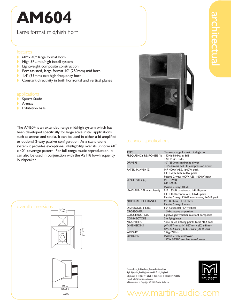 Martin Audio Architectual AM604 User Manual | 1 page