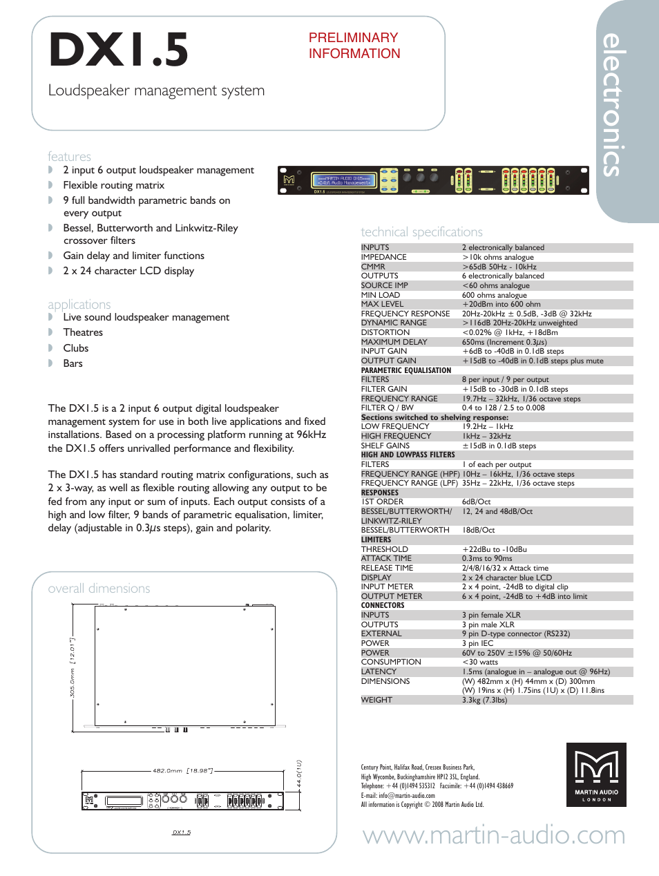 Martin Audio DX1.5 User Manual | 1 page