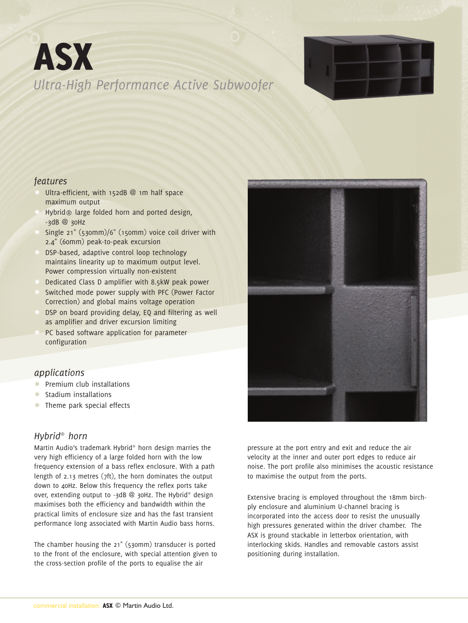 Ultra-high performance active subwoofer | Martin Audio ASX User Manual | Page 2 / 4