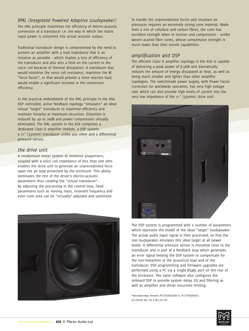 Ipal, The drive unit, Amplification and dsp | Martin Audio ASX User Manual | Page 3 / 4