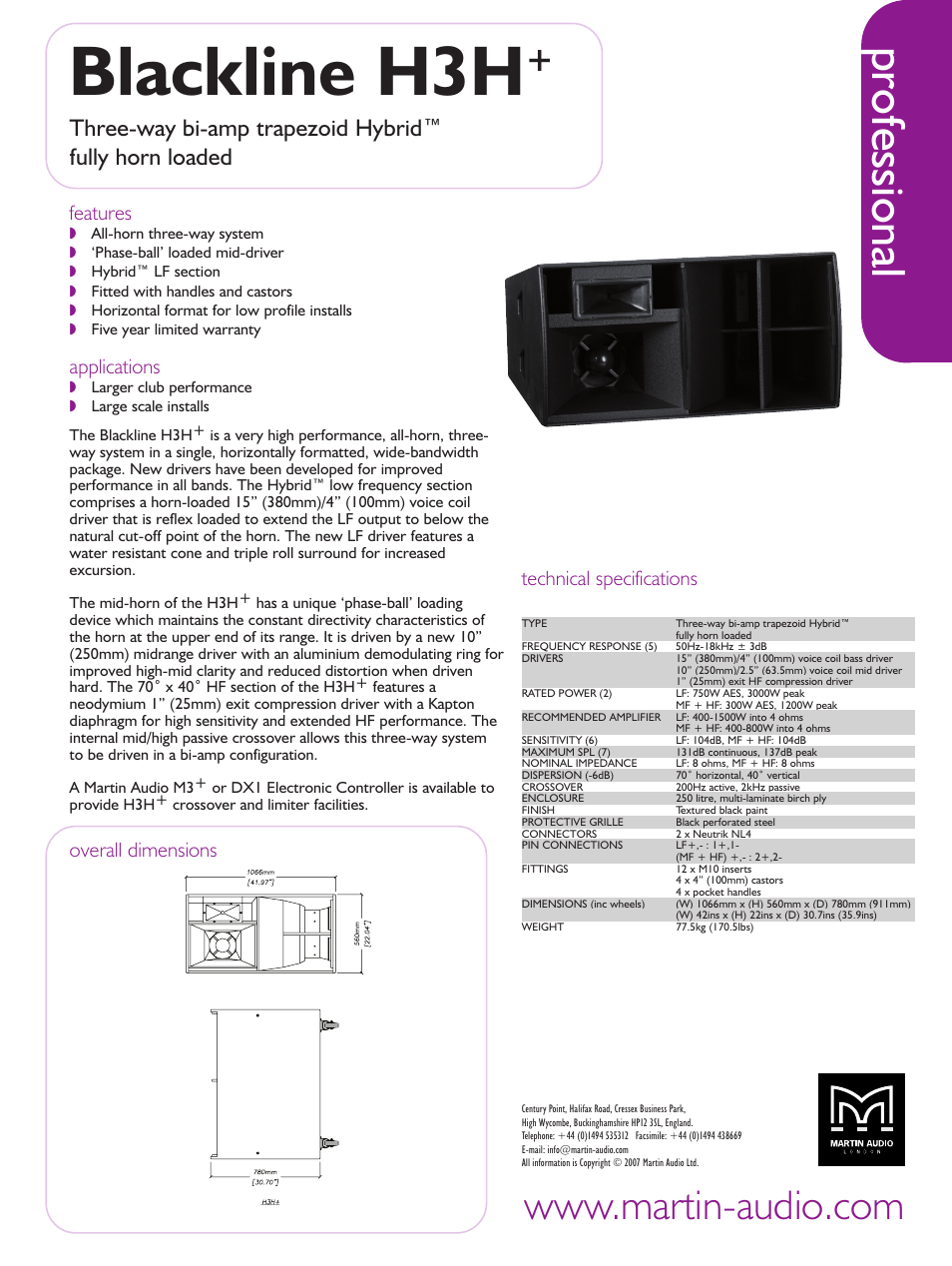 Martin Audio Blackline H3H+ User Manual | 1 page