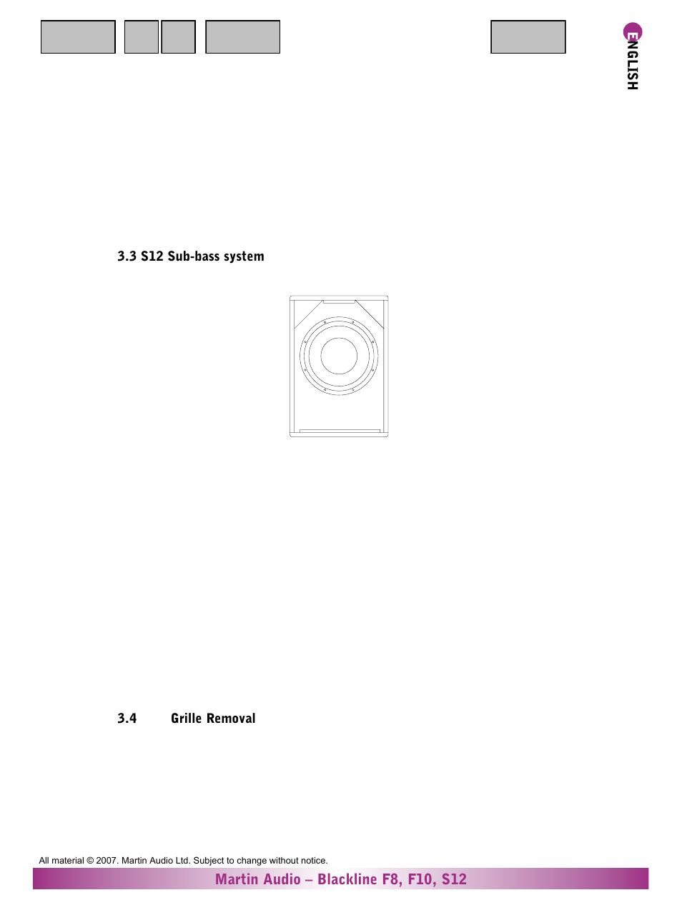 3 s12 sub-bass system, 4 grille, Removal | Martin Audio S12 User Manual | Page 4 / 15