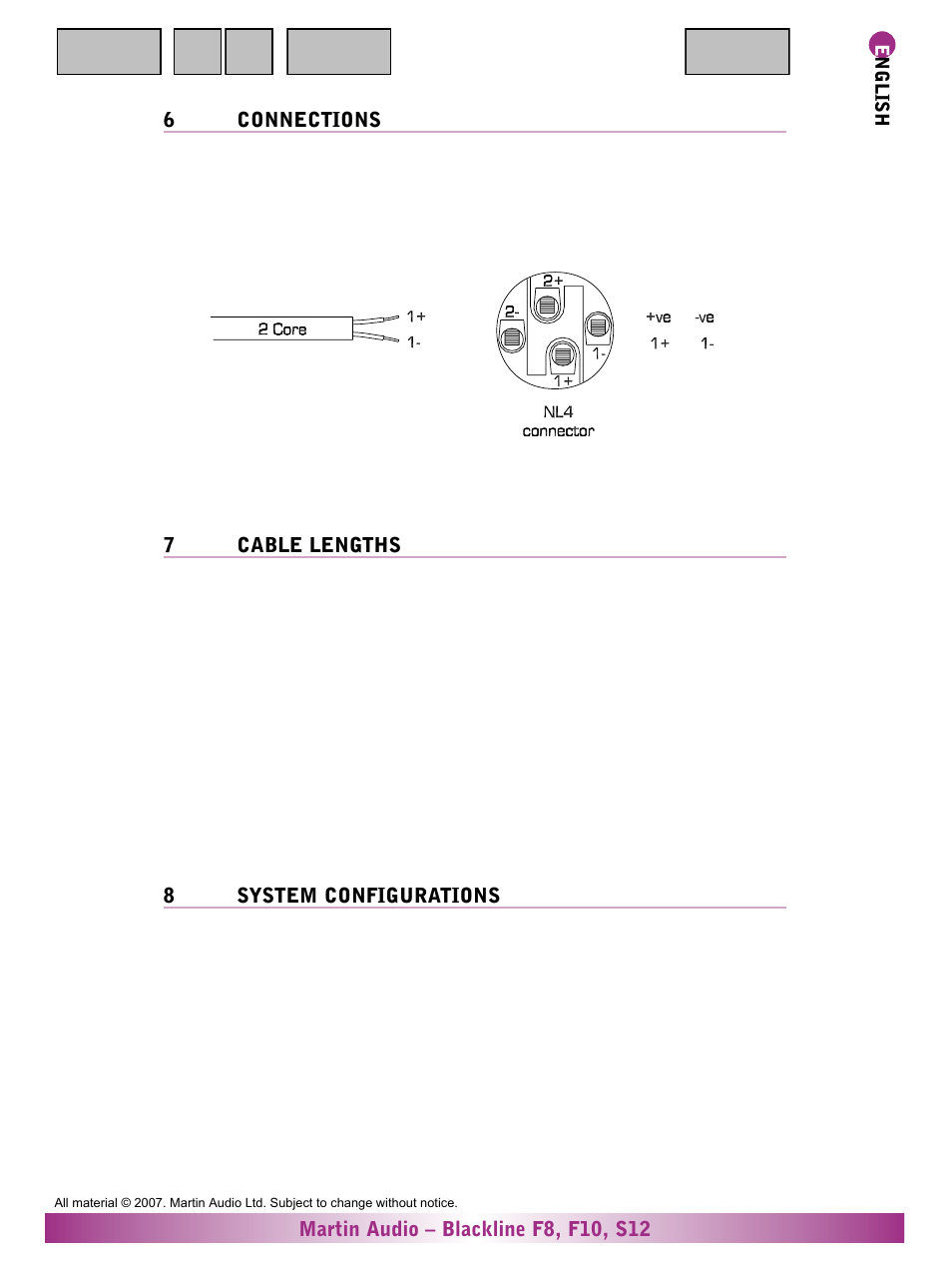 6 connections, 7 cable, Lengths | 8 system, Configurations | Martin Audio S12 User Manual | Page 7 / 15
