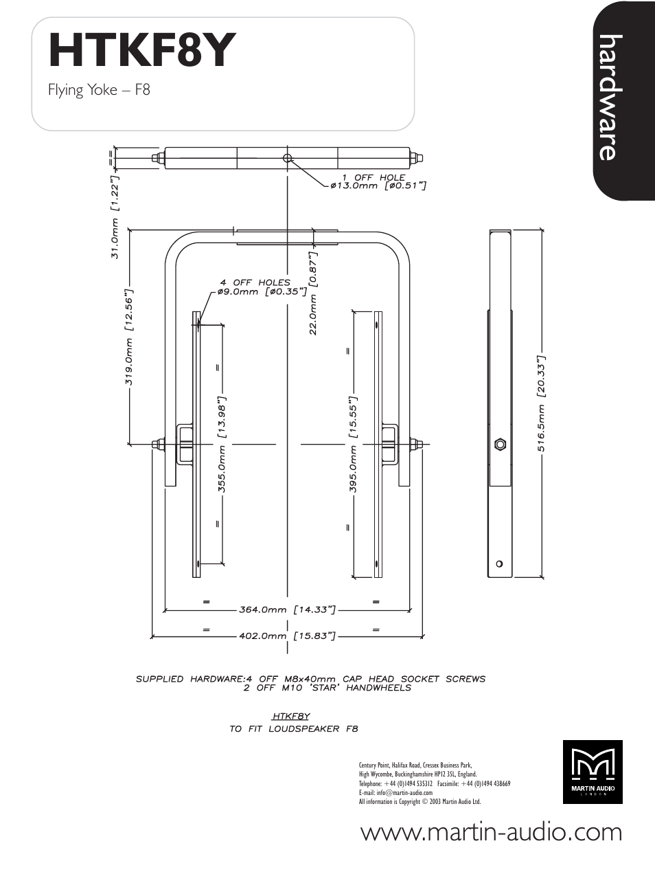 Martin Audio HTKF8Y User Manual | 1 page