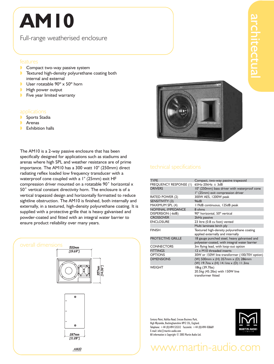 Martin Audio AM10 User Manual | 1 page