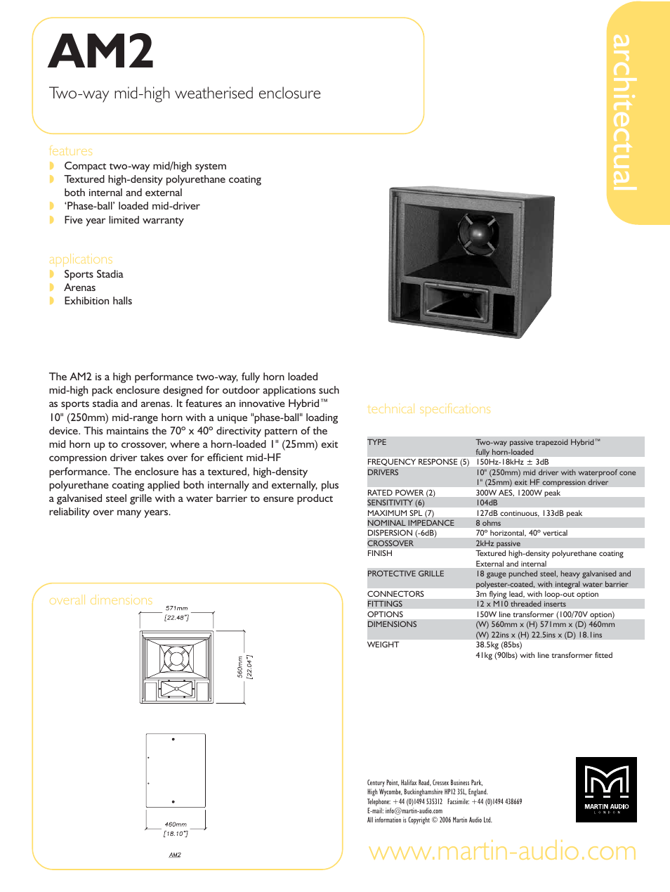 Martin Audio Architectual AM2 User Manual | 1 page