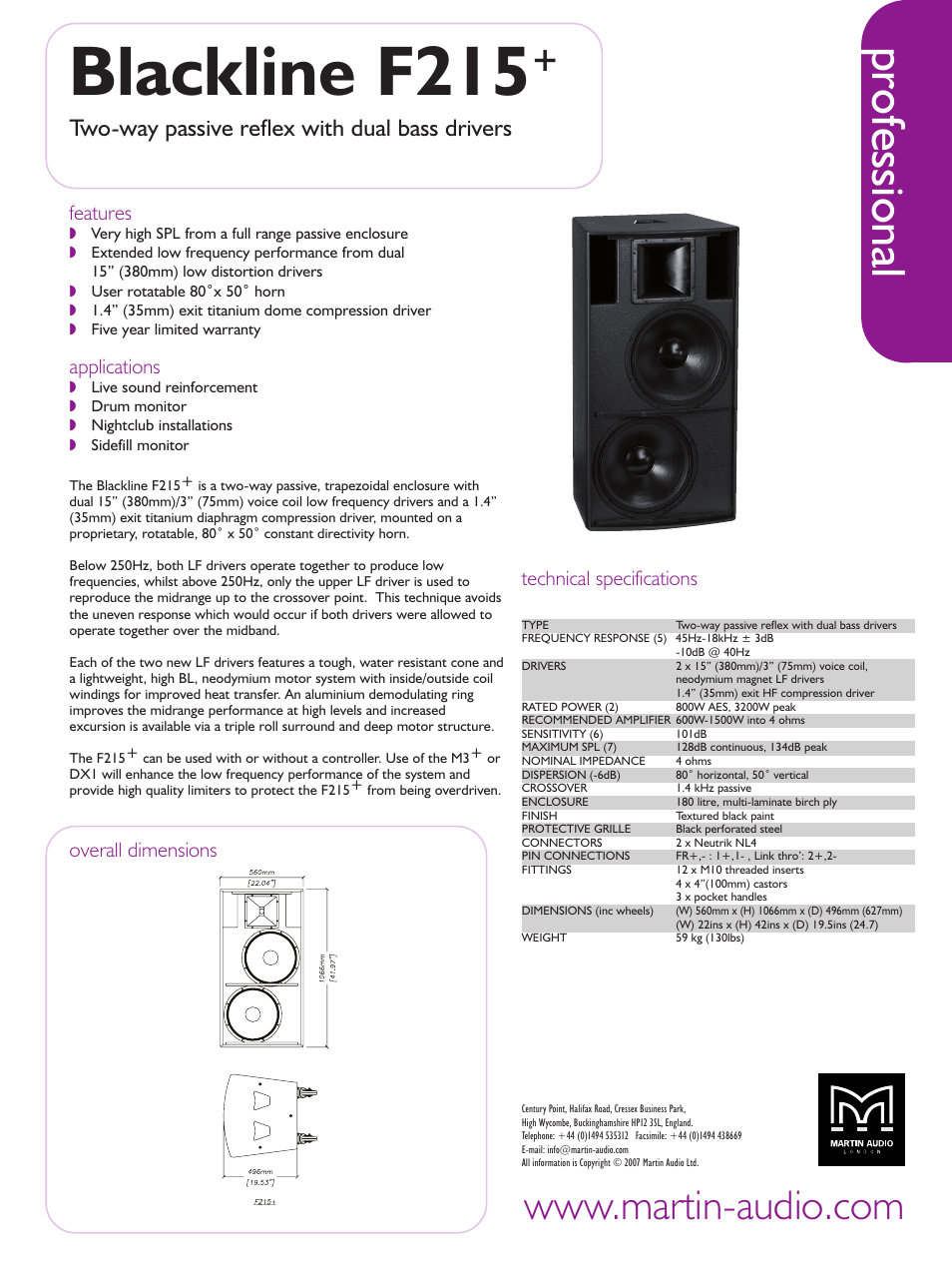 Martin Audio Blackline F215+ User Manual | 1 page