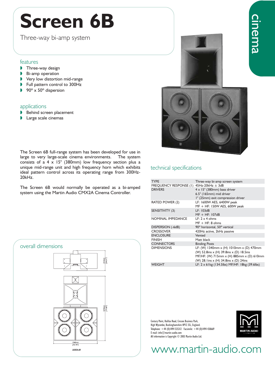Martin Audio Screen 6B User Manual | 1 page