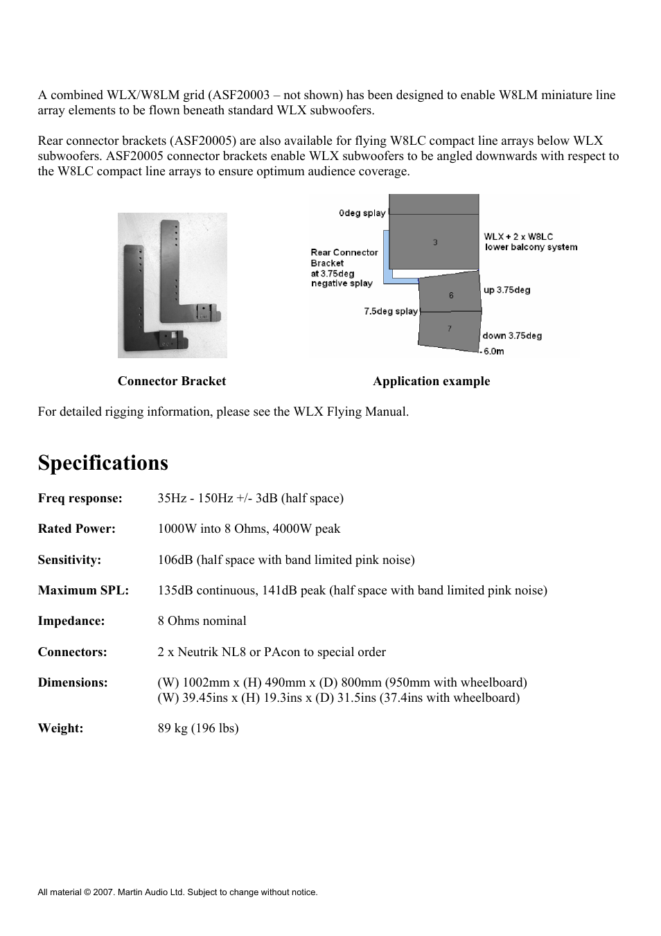 Specifications | Martin Audio WLX User Manual | Page 3 / 33