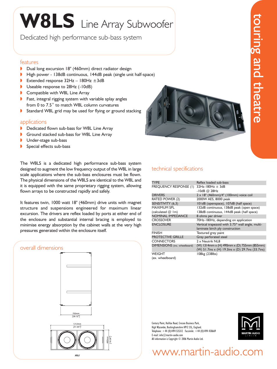 Martin Audio Line Array Subwoofer W8LS User Manual | 1 page