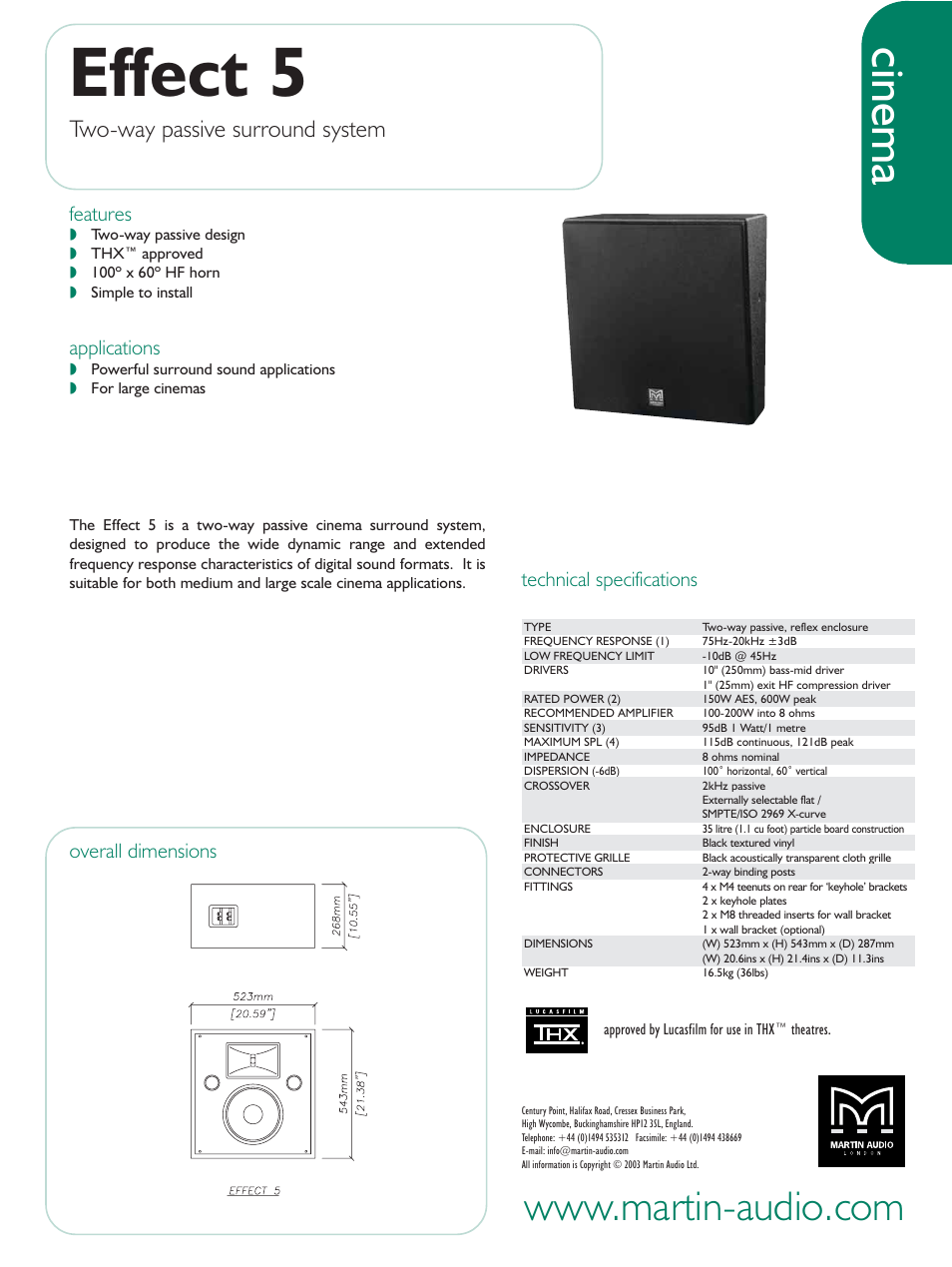 Martin Audio Two-way Passive Surround System Effect 5 User Manual | 1 page
