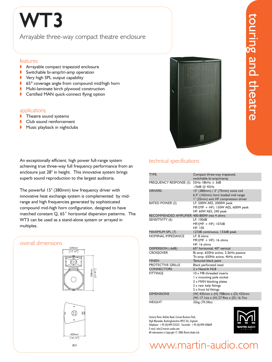 Martin Audio WT3 User Manual | 1 page